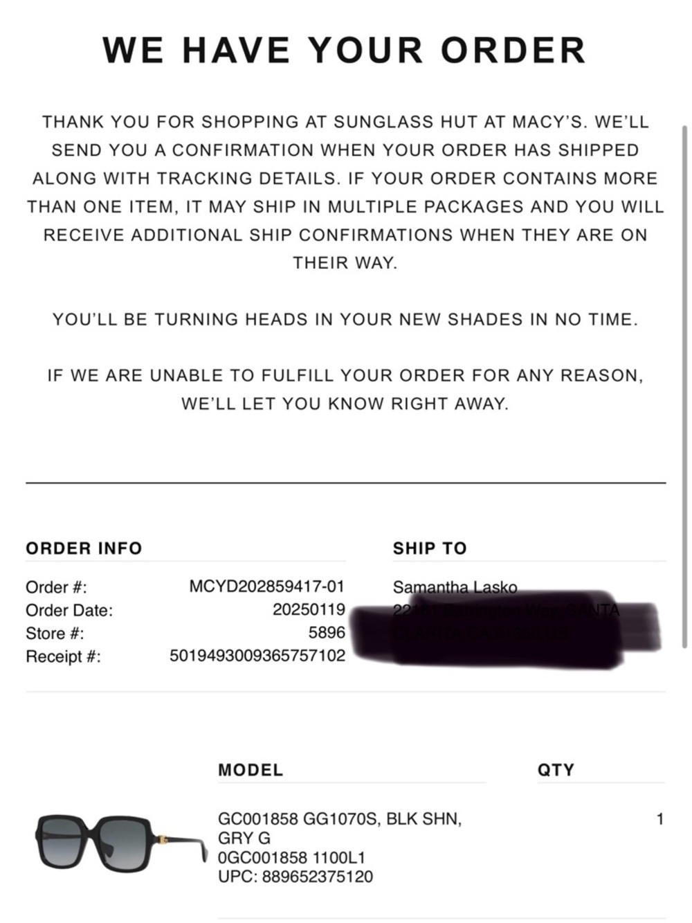 Gucci Glossy Black Oversized Square Women's Sunglasses - Picture 7 of 7